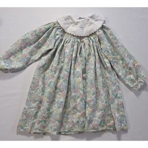 Vintage 90s Smocked Floral Girls Dress 2T Pastel Cottagecore Handmade Style